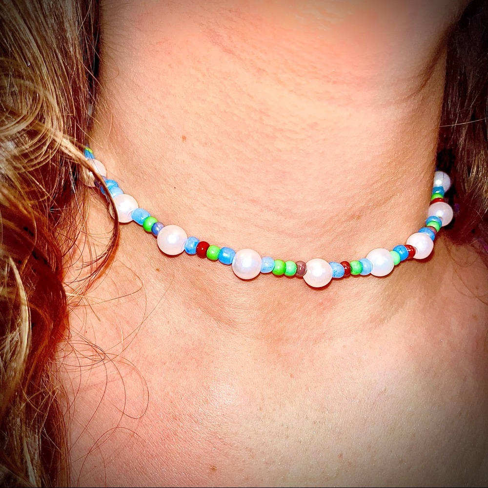 Handmade Pearl Beaded Choker | Coastal Beaded Necklace | Beach Jewelry